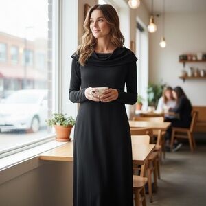 H&M Black Long Sleeve Cowl Neck Maxi Dress XL